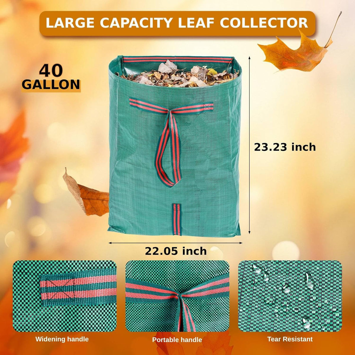 Leaf Collector Bags, Collapsible Yard Waste Bag 4-Pack – 40-Gallon Reusable Garden Bags for Leaves