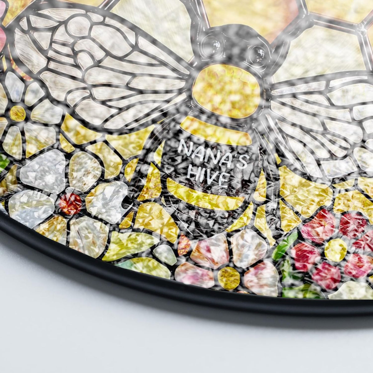 LOVELYPOD Custom Grandma’s Bee Stained Glass Sun Catcher, Personalized Window Hanging Sun Catcher