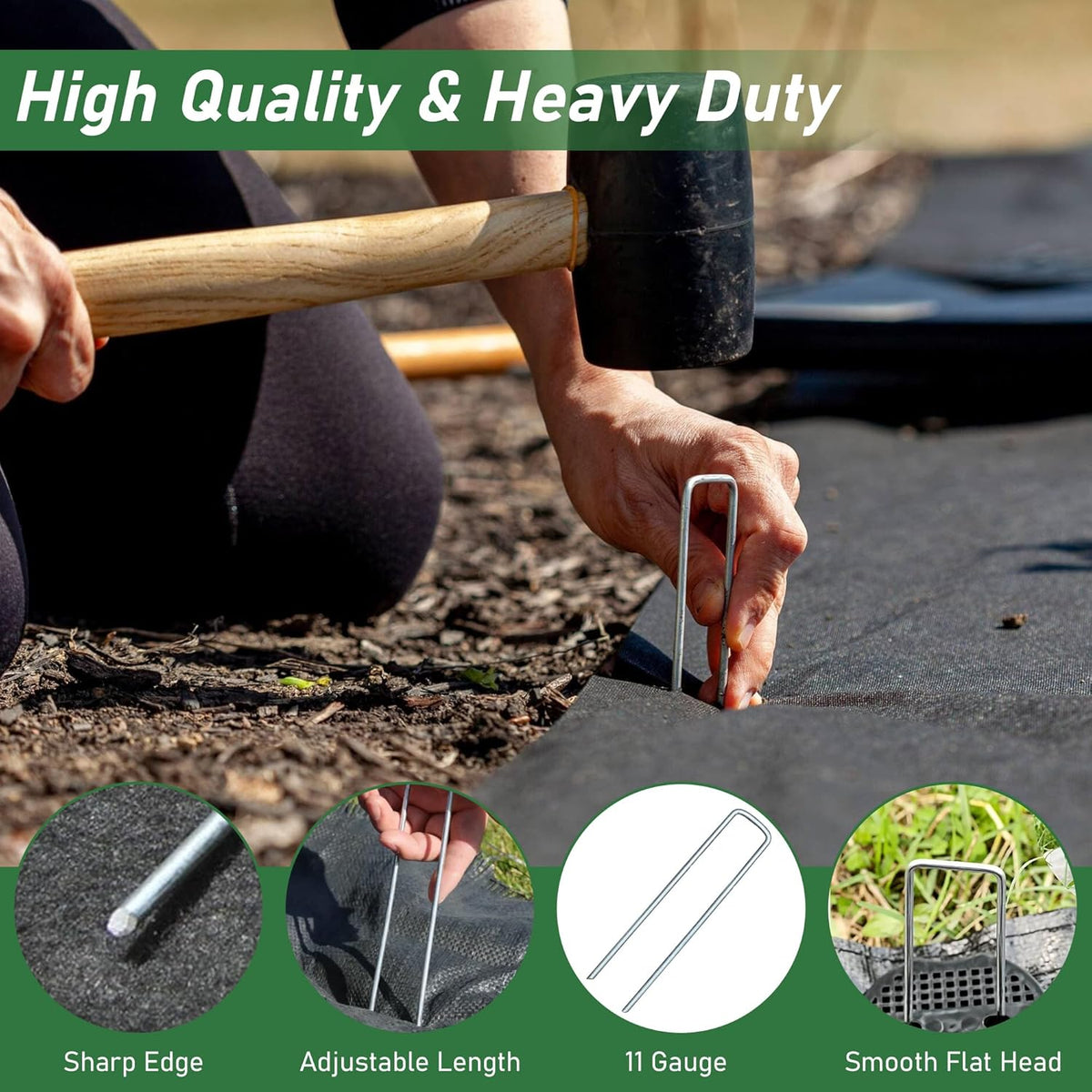 200 Pack Landscape Staples 6 Inches 11 Gauge Stakes, Galvanized Garden Stakes U-Shaped Pins and
