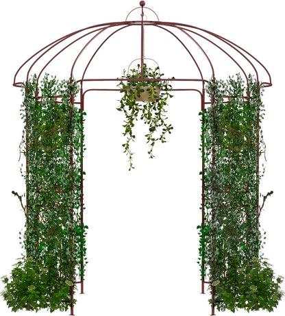 HAPPYGRILL Birdcage Shape Garden Arbor, 7 x 8.4 ft Heavy Duty Metal Garden Gazebo Pergola with