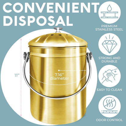 EPICA Countertop Compost Bin Kitchen | 1.3 Gallon | Odorless Composting Bin with Carbon Filters |