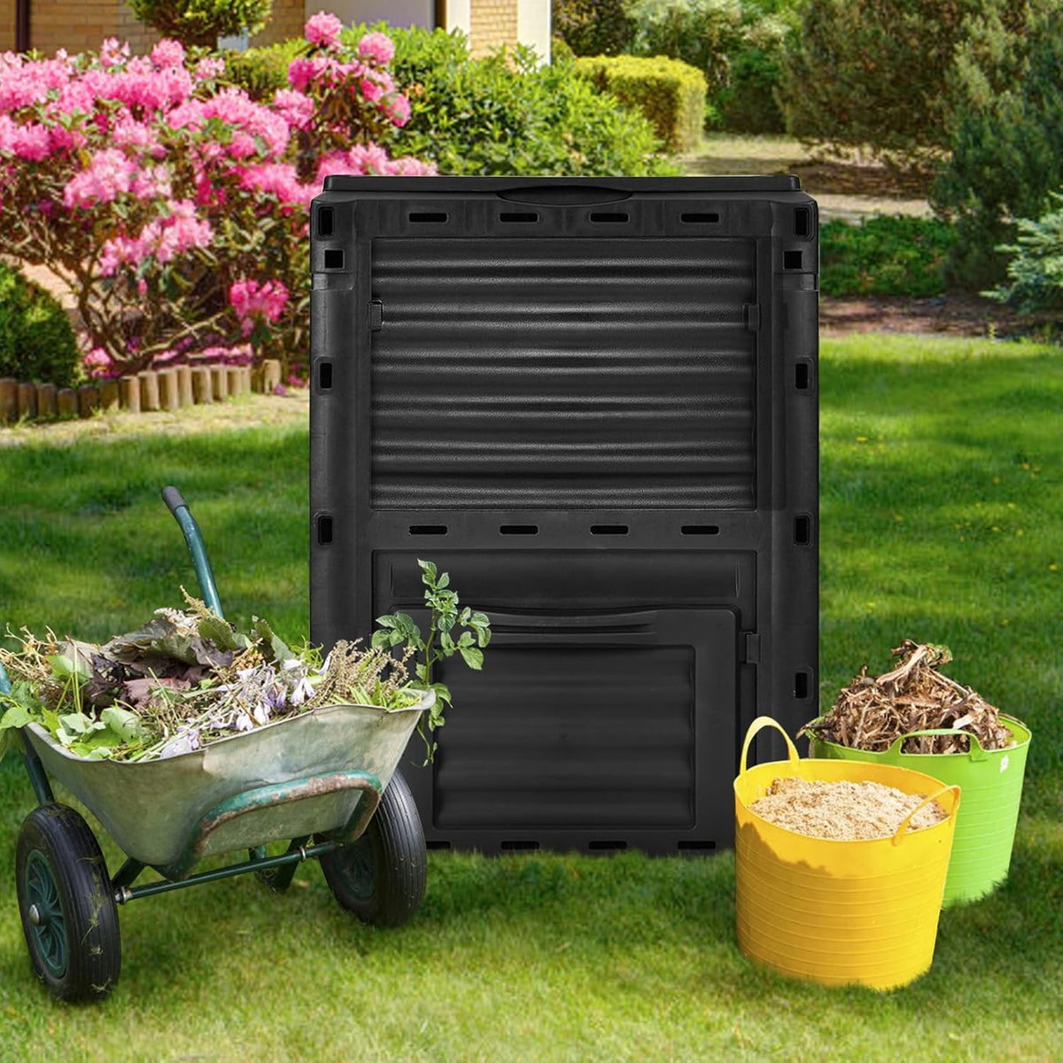 Happygrill Outdoor Compost Bin, Composting Box w/Top Flip Latch-on Lid,80 Gallons Composter for