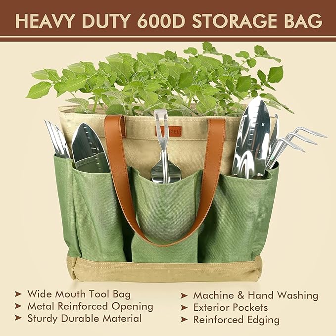 YAUNGEL Gardening Tools - 10 Pcs Garden Tool Set Heavy Duty Stainless Steel Garden Supplies Hand