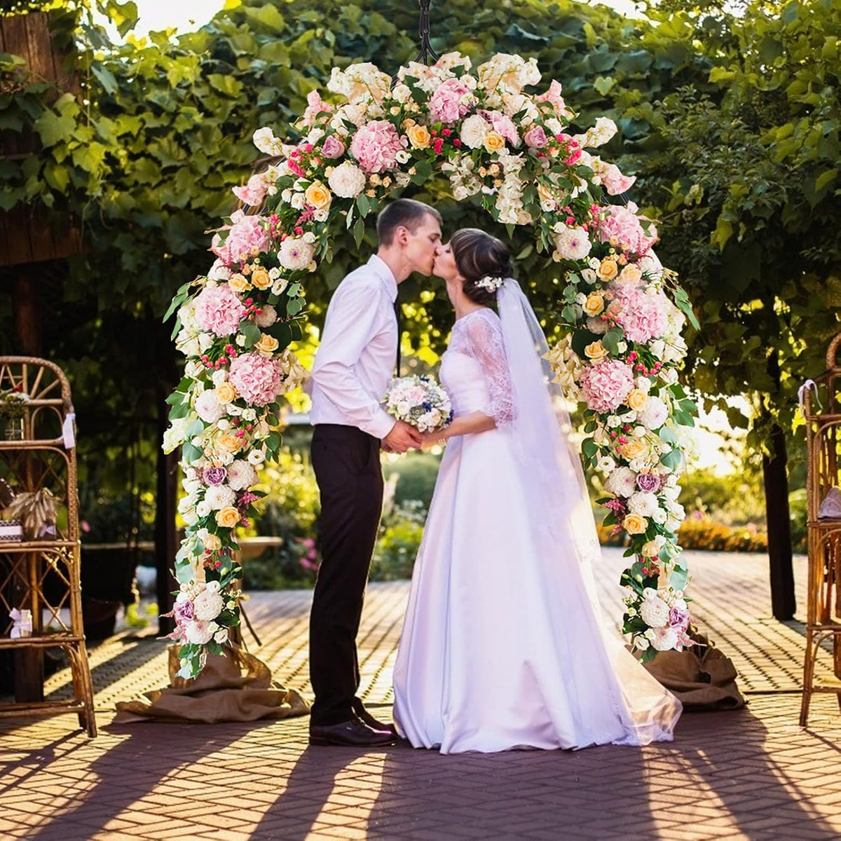 S AFSTAR 9.5 Ft Metal Arch, Outdoor Garden Arch for Various Climbing Plant Flower, Wedding Backdrop