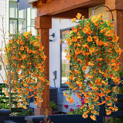 6 Pcs Artificial Fall Hanging Flowers Outdoor Silk Mum Plants Autumn Decor Faux Violet with