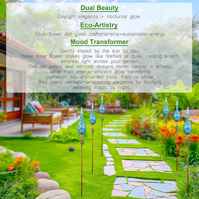 Solar Garden Lights Outdoor, Decorative LED Flame Garden Stakes, Hand Blown Glass and Outdoor