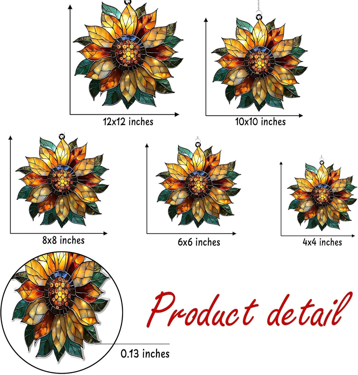 Golden Sunflower Acrylic Suncatcher Stained Glass Effect Window Car Hanging Christmas Ornament