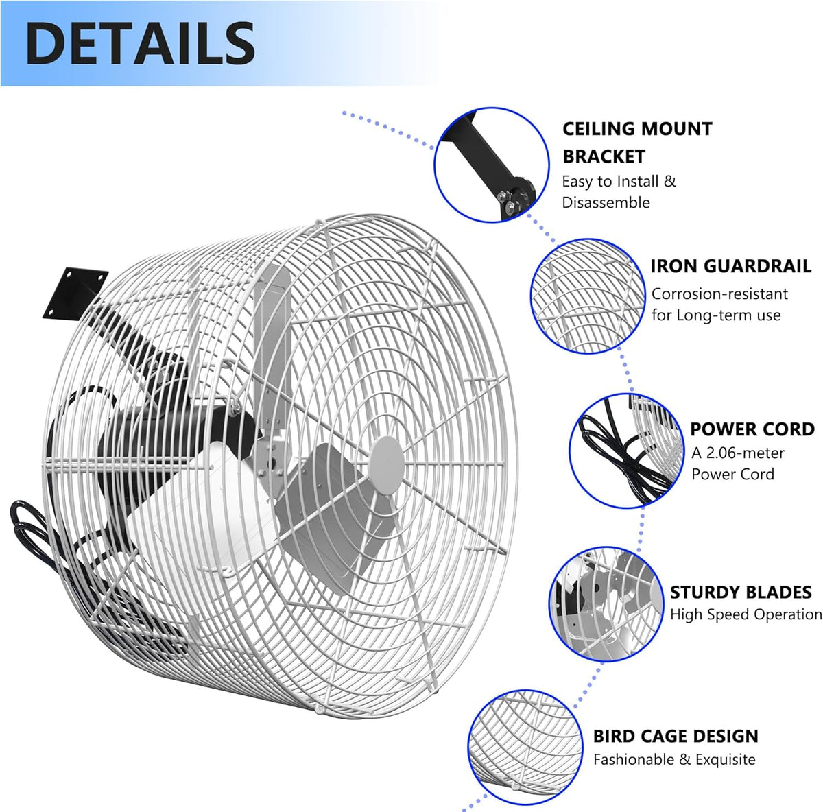 Air Circulation Fan 1/2HP 7860CM Greenhouse Ceiling Wall Mount Circulation High-Efficiency Air