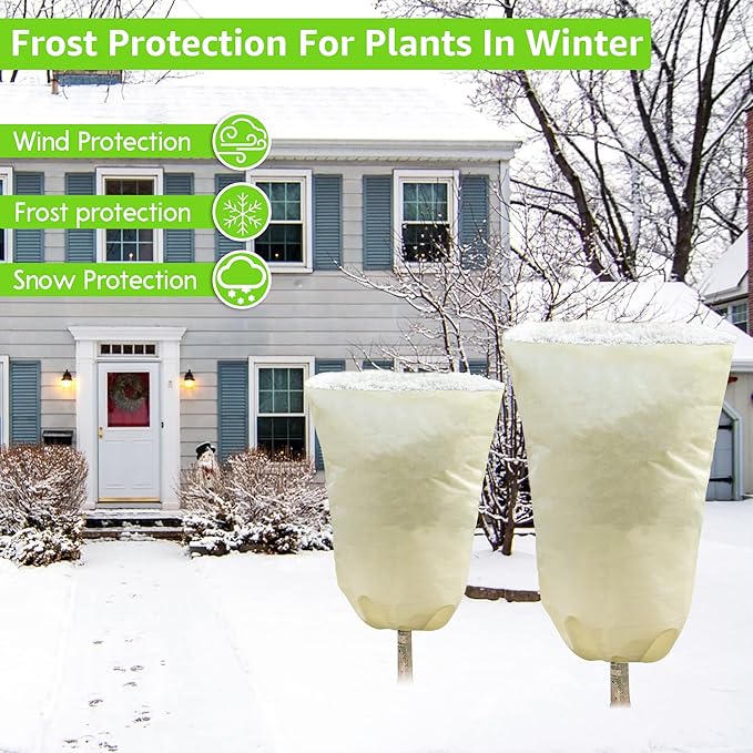 MIXC 4 Packs 2 Size Plant Covers Freeze Protection, Winter Plant Cover Cold Weather Tree Frost