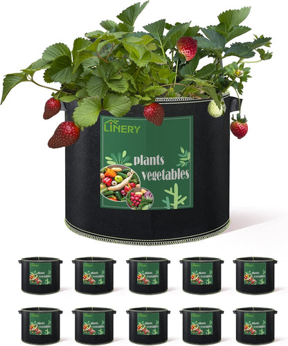LINERY 10-Pack 10 Gallon Grow Bag Planting Black Heavy Duty Thickened Grow Bag with Handles
