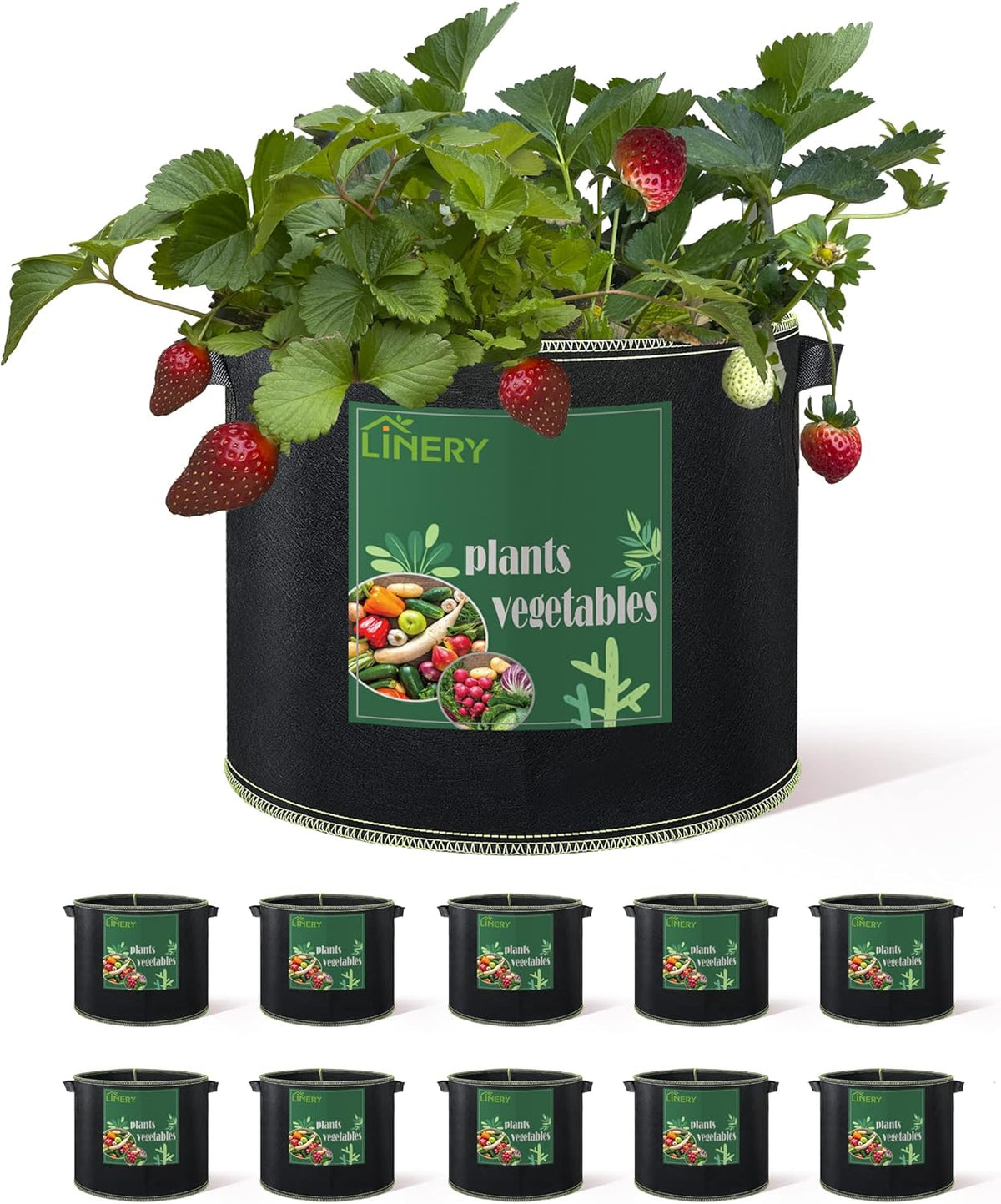 LINERY 10-Pack 7 Gallon Grow Bag Planting Black Heavy Duty Thickened Grow Bag with Handles