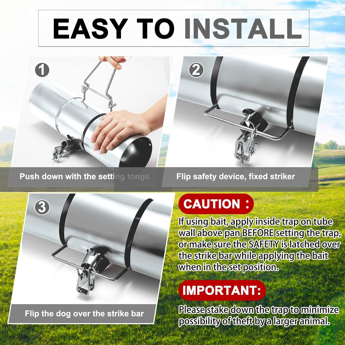Qualirey Stainless Steel Tube Squirrel Trap Rust Resistant Trap 4.5'' in Diameter with a Setting