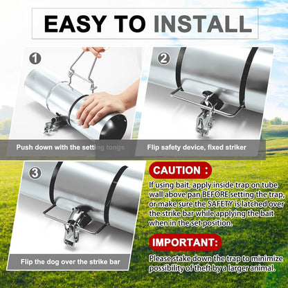 Qualirey Stainless Steel Tube Squirrel Trap Rust Resistant Trap 4.5'' in Diameter with a Setting
