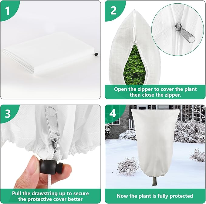 Plant Covers Freeze Protection, 1 Pack 78''× 95'' White Frost Cloths Blankets with Zipper