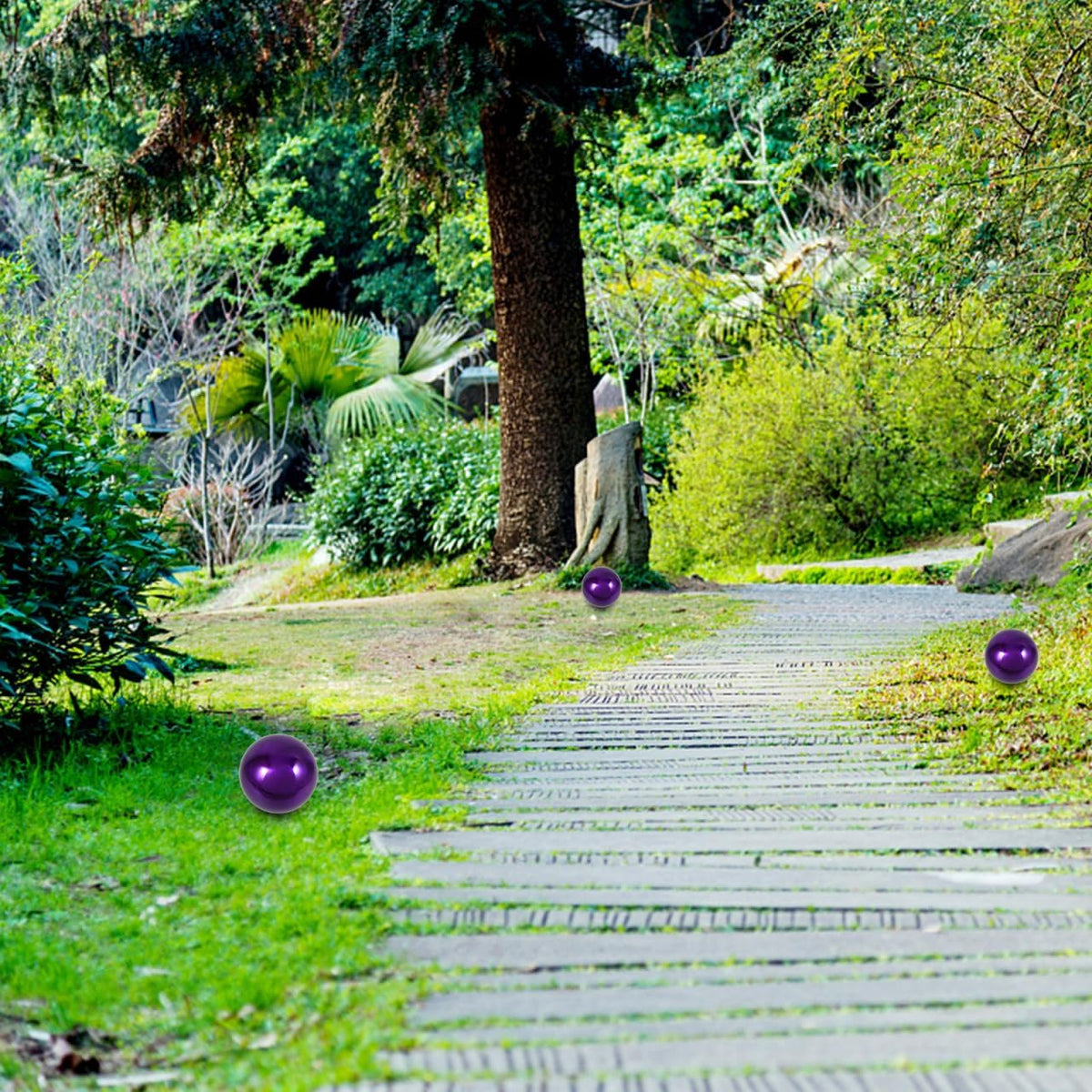 Happyyami Stainless Steel Mirror Reflective Ball Purple Gazing Ball for Garden Decor 15Cm Outdoor