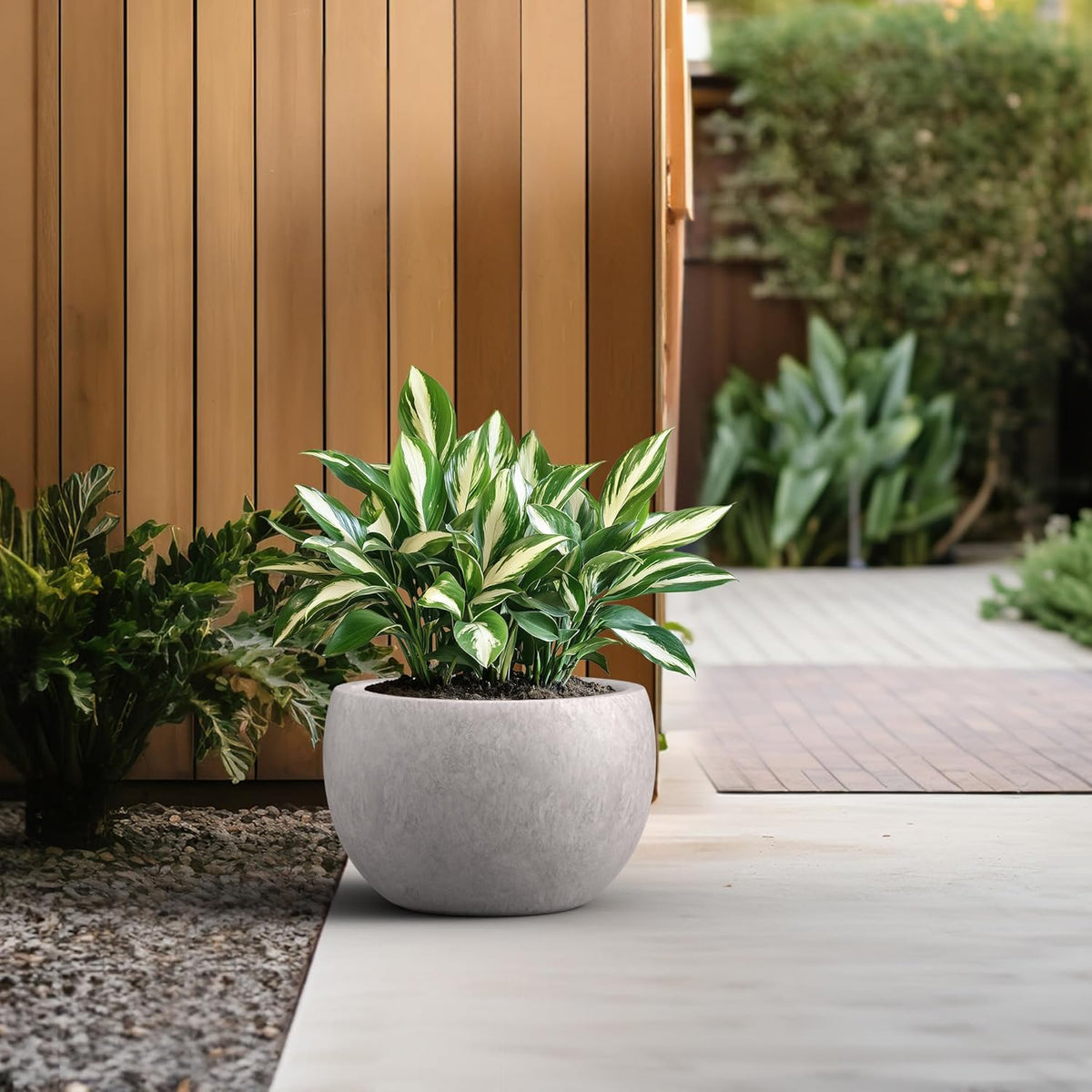 Kante 15.7" Dia Round Concrete Planter, Outdoor/Indoor Large Bowl Plant Pots with Drainage Hole and