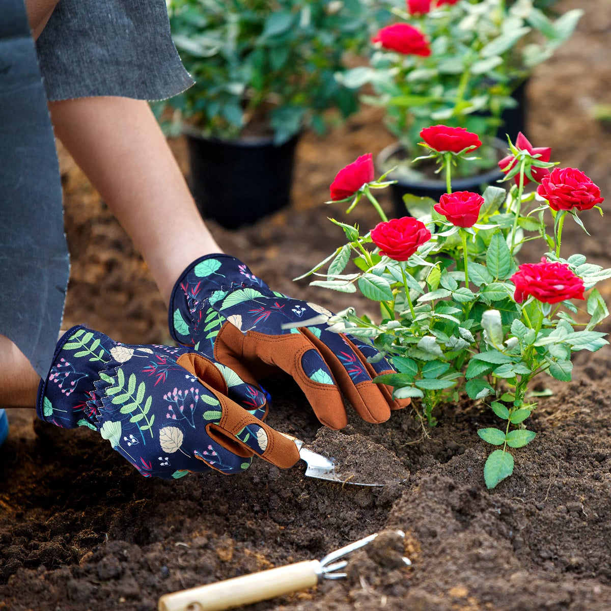 Bamllum Leather Gardening Gloves for Women - Working Gloves for Weeding, Digging, Planting, Raking