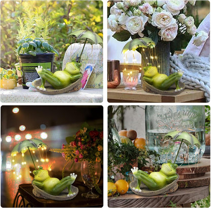 Solar Frog Garden Decor Outdoor Statue - Frogs Umbrella LED Waterproof Sculptures Lights, Cute Frog