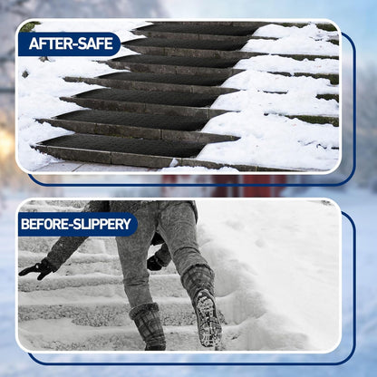 Riakrum 4 Pcs Heated Snow Melting Mats Outdoor, 10 x 48 in Winter Anti-Slip Heated Rubber Mat for