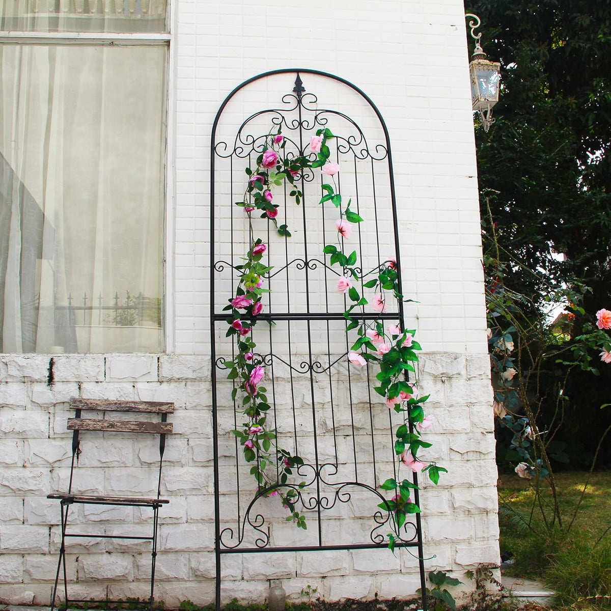 Trellis for Climbing Plants 86.6" H x 29.5" W Tall Garden Trellis Wrought Iron Heavy Scroll Metal