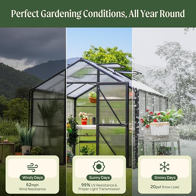 Vego Garden Junior Victorian Greenhouse 8ft – Durable Aluminum Frame with Polycarbonate Panels
