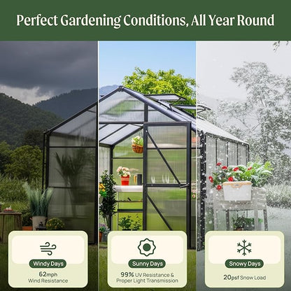 Vego Garden Junior Victorian Greenhouse 8ft – Durable Aluminum Frame with Polycarbonate Panels