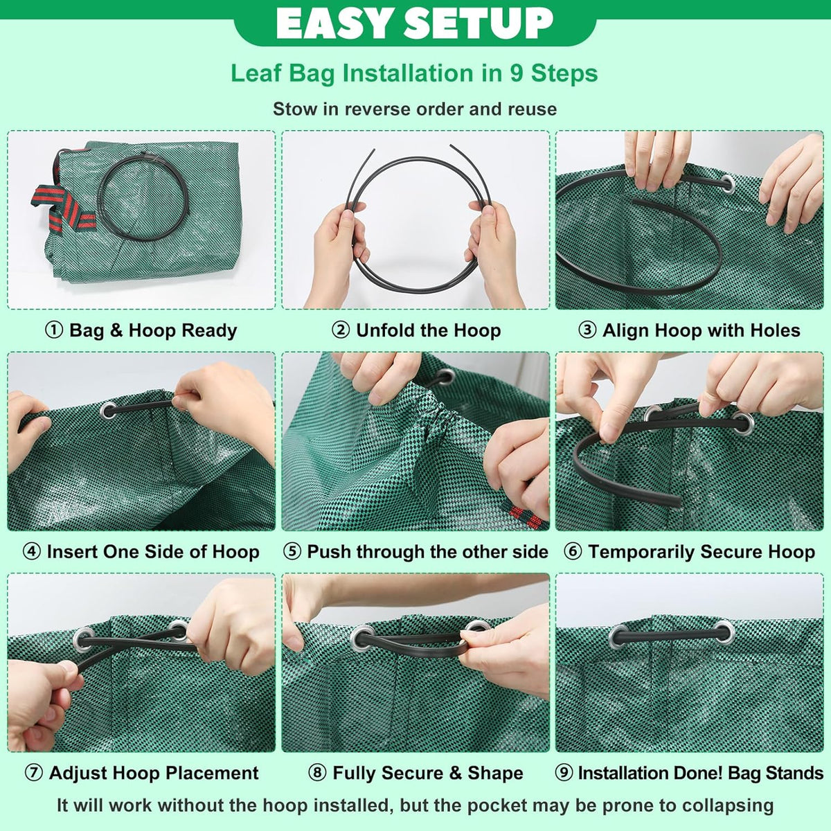 Reusable Yard Waste & Lawn and Leaf Bags with Gloves Pack - 72 & 32 Gallon Heavy Duty Lawn Trash