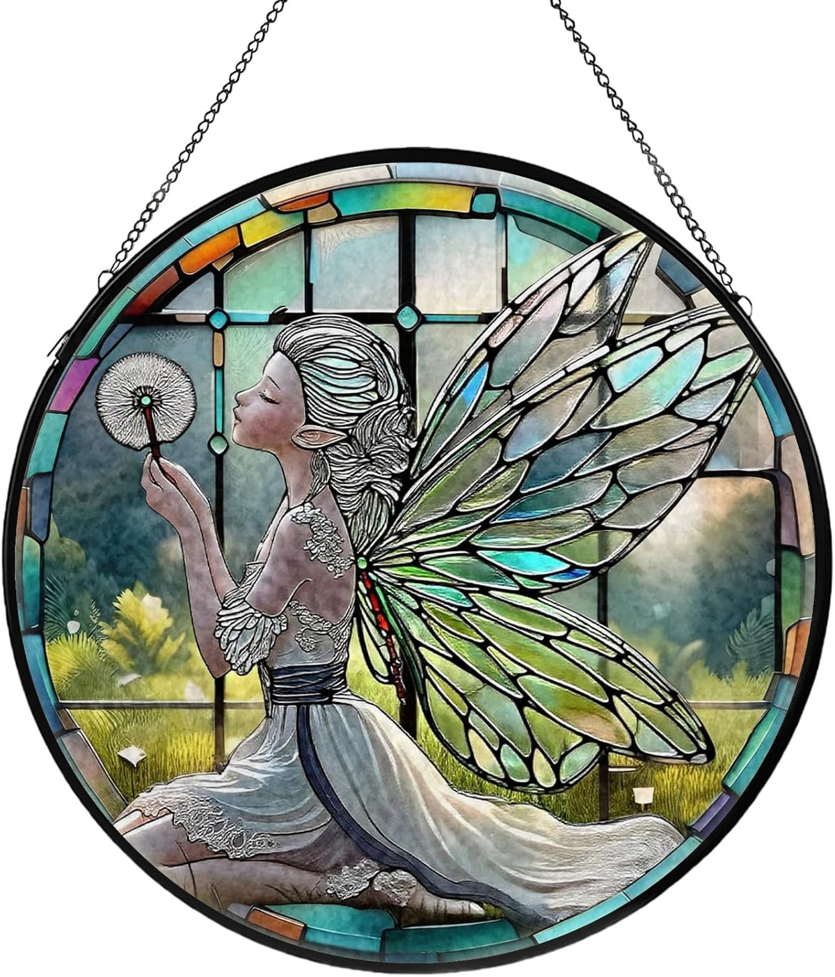 Dandelion Fairy Stained Glass Window Hanging, Suncatcher Diamond Glass Panel Hangings, Sun Catchers