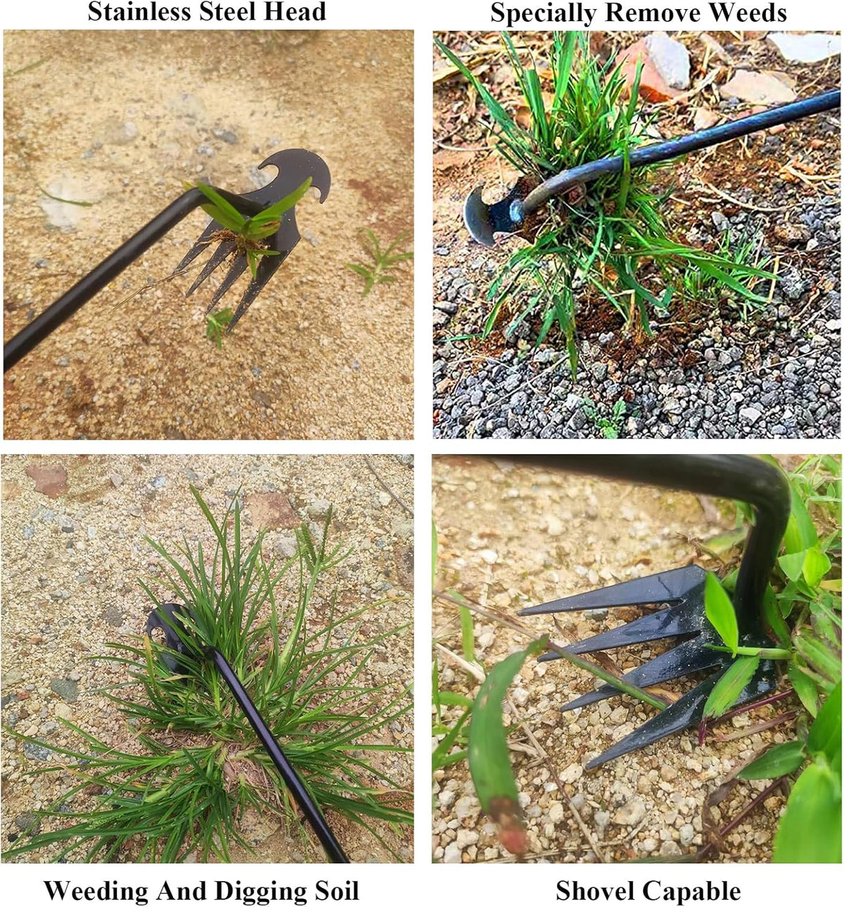 WMM Weed Puller Tool Gardening Tools Set of 2 Uprooting Weed Pulling Tool, 4 Teeth Manganese Steel
