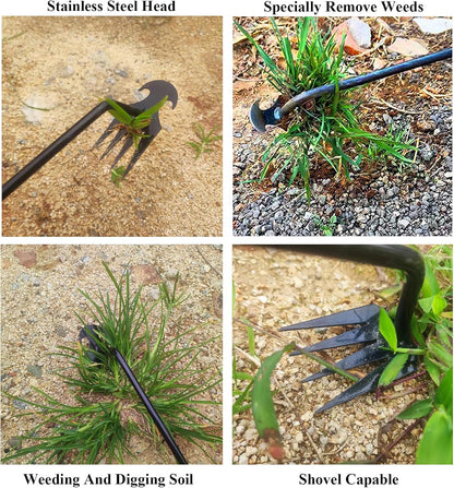 WMM Weed Puller Tool Gardening Tools Set of 2 Uprooting Weed Pulling Tool, 4 Teeth Manganese Steel