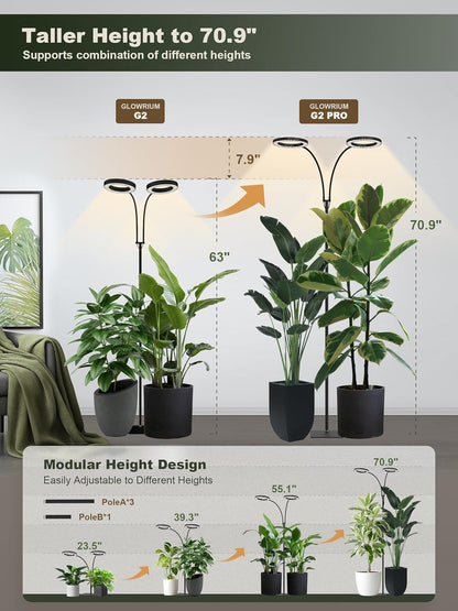 GLOWRIUM 48W LED Dual-Head Grow Light for Indoor Plants, 23.5-71" Adjustable Height, 3-Growing Full