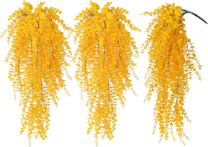RECUTMS Aritificial Hanging Plant 3 Pack Fake Eucalyptus Leaves Faux Yellow Vine Plant Hanging for