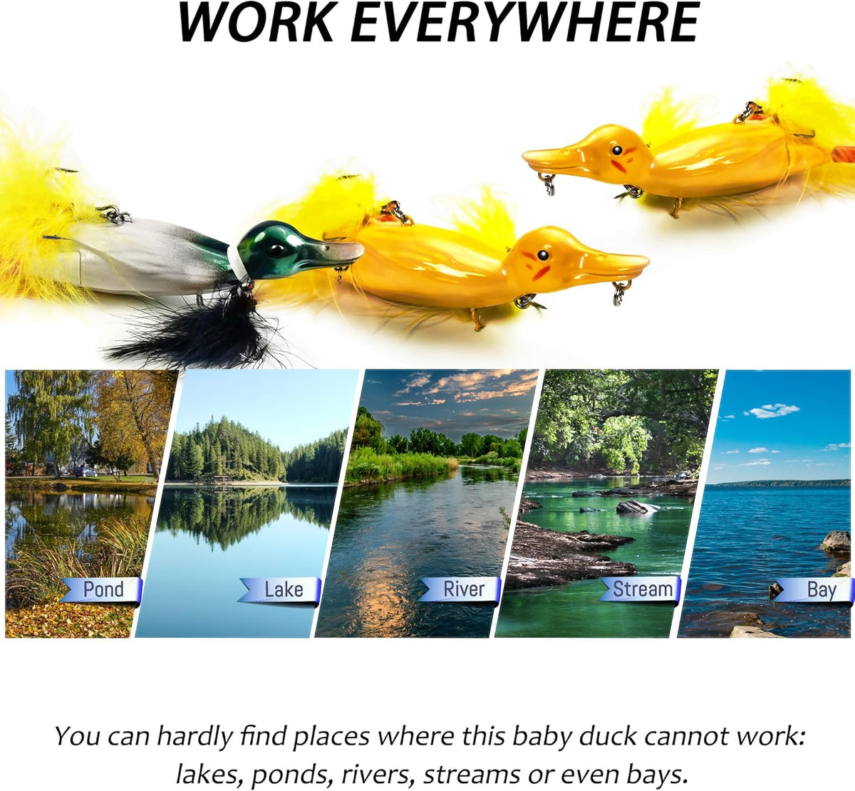 Duck Lures for Bass Fishing, Realistic Topwater Baby Duckling Baits Floating Artificial Hard
