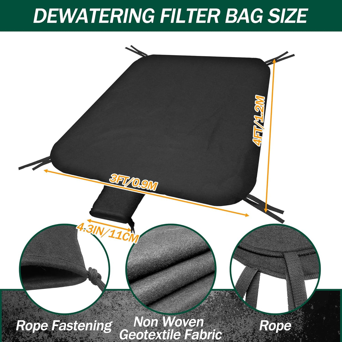 3 x 4ft Dewatering Bags with Drawstring Extra Large Dewatering Filter Bag Silt Oil Sludge Sediment