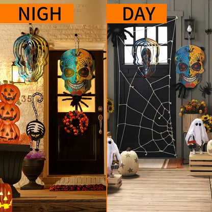 12 inch Halloween Decoration Skull Wind Spinner Clearance - 3D Metal Garden Spinner, Mandala