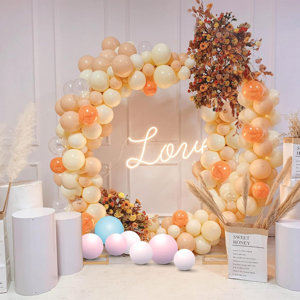 HPC Decor Set of 2 Wedding Arch Backdrop Stand, 8FT, 6.7FT Gold Metal Arch Backdrop Stand for