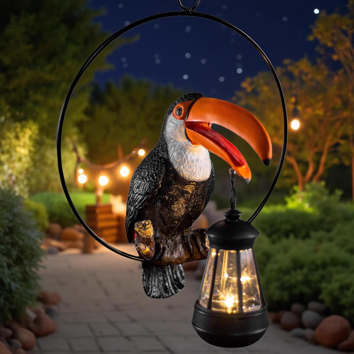 Solar Toucan Tree Hug Tree Decoration Hanging Garden Statue 12.5-inch Resin Tropical Animal Lawn