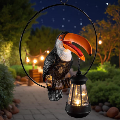 Solar Toucan Tree Hug Tree Decoration Hanging Garden Statue 12.5-inch Resin Tropical Animal Lawn