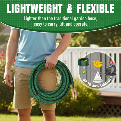 NON-EXPANDABLE Garden Hose 25 ft, Heavy Duty Flexible Water Hose, Kink Resistant Lightweight Hybrid