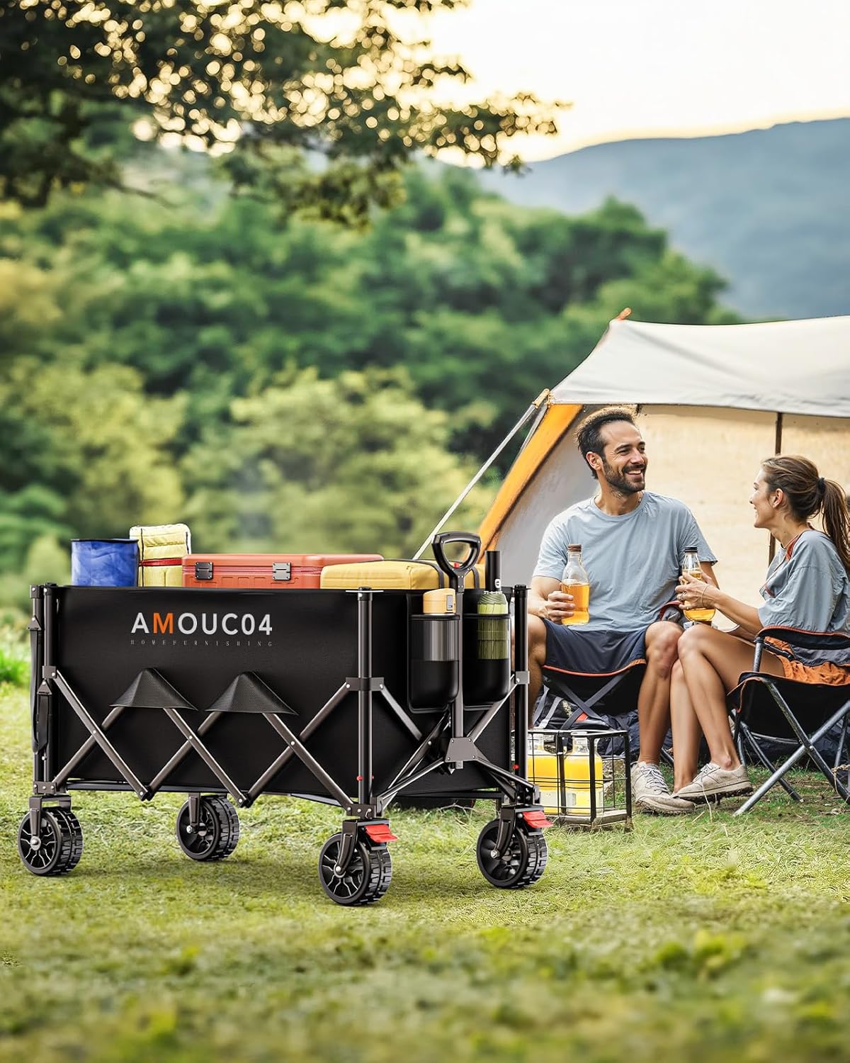Wagon Cart Foldable, Collapsible Wagon with Expandable Storage, 150L Foldable Grocery Cart with 2