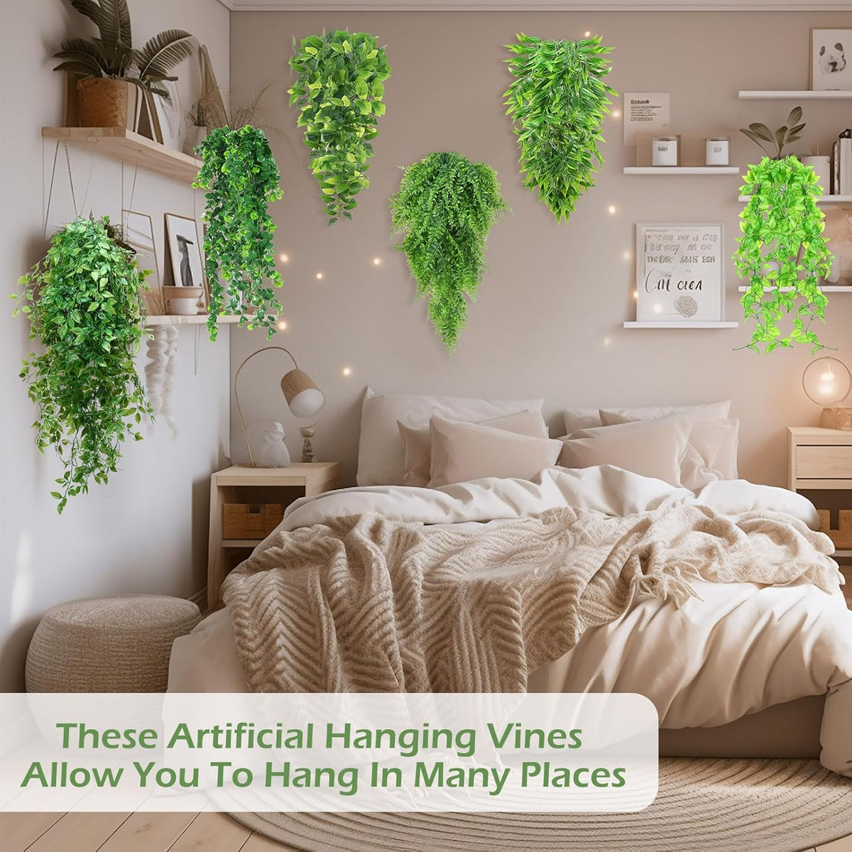 Hoteam 12 Pcs Artificial Hanging Plants 32 Inch Fake Ivy Vines with Fake Leaves Patio Artificial