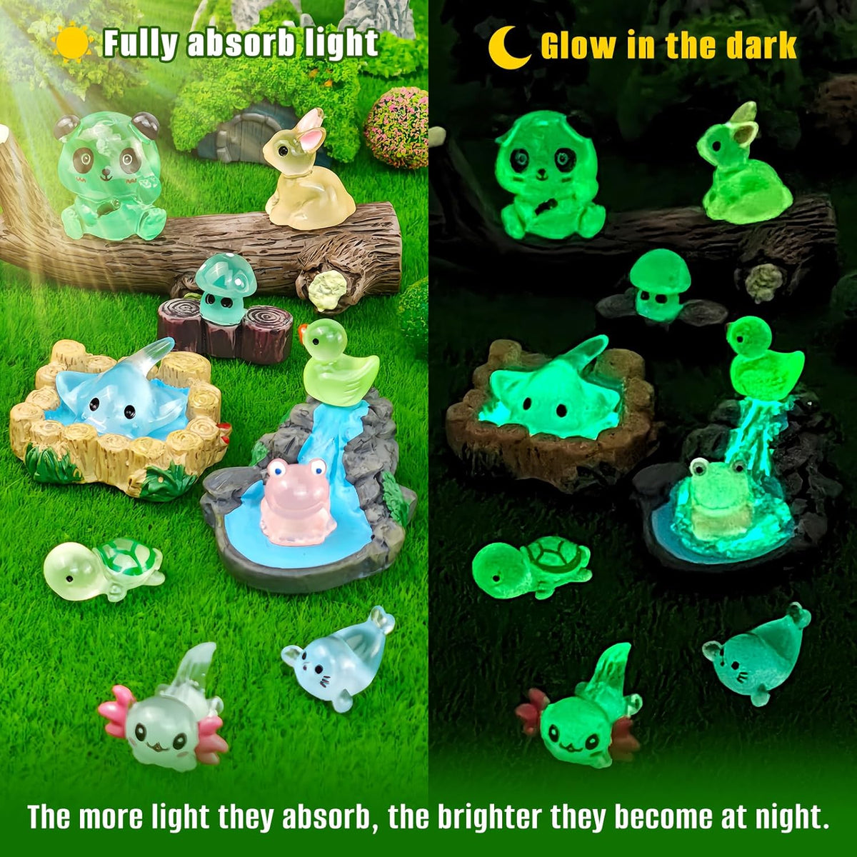 120 Pcs Luminous Mini Resin Animals Glow in The Dark Small Little Tiny Resin Figurines Ducks
