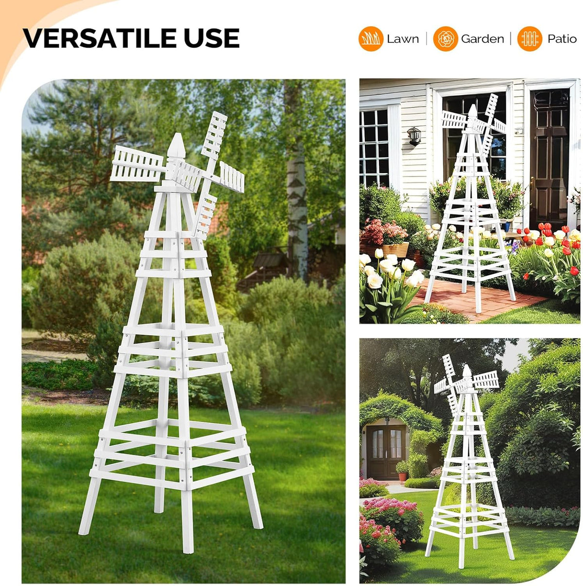 Wooden Windmill, Weather-Proof Wind Spinner, Outdoor Wind Mill for Garden Lawn Patio Decoration