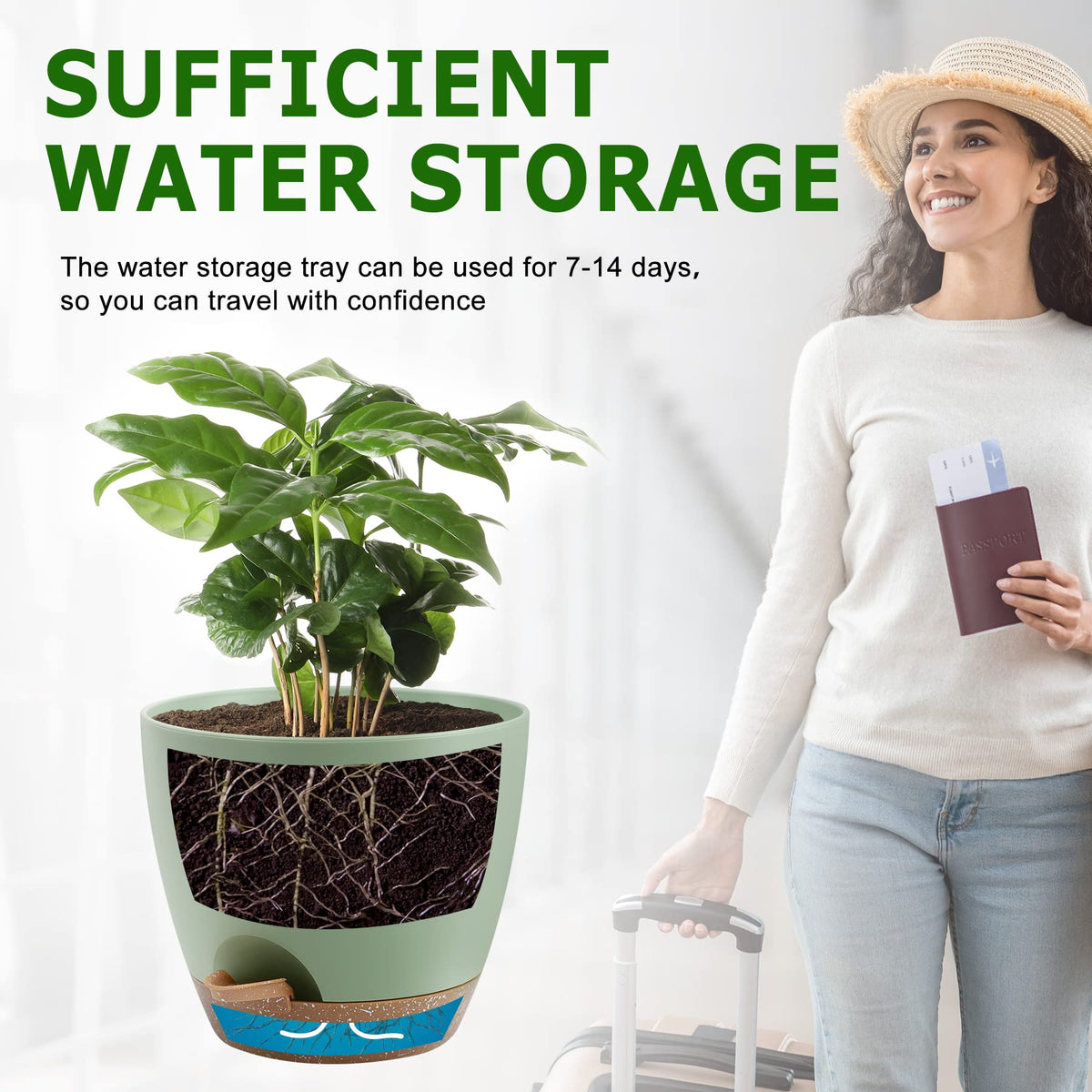 QRRICA Plant Pots 10/9/8/7.5/7 Inch Self Watering Pots, Set of 5 Plastic Planters with Drainage