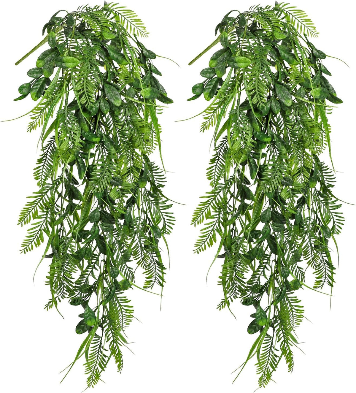 Hollyone 2pcs Artificial Hanging Plant 36" Faux Ferns Artificial Plastic Greenery Ivy Leaves Fake