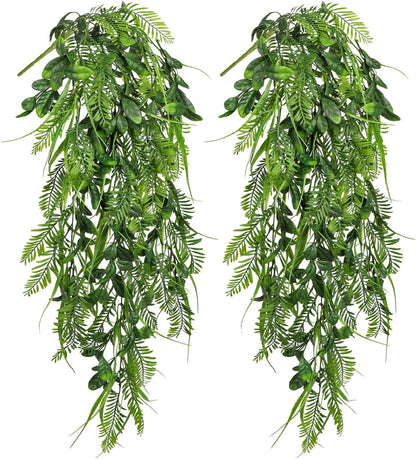 Hollyone 2pcs Artificial Hanging Plant 36" Faux Ferns Artificial Plastic Greenery Ivy Leaves Fake
