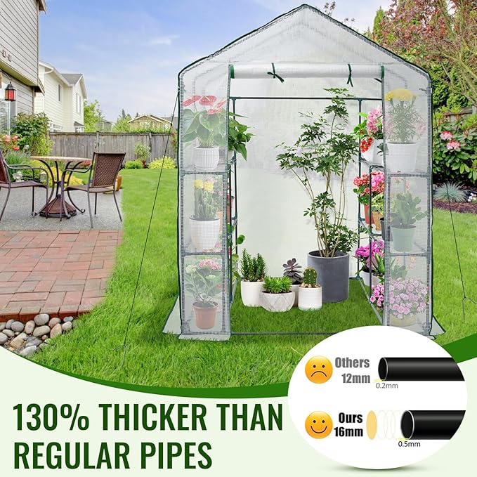Greengro Greenhouse, 57 x 57 x 76'' Greenhouses for Outdoors, Portable Greenhouse Kit with Mesh