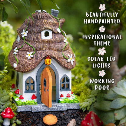 WILD PIXY Fairy Garden House - Glow in The Dark Fairy Cottage with Opening Door and Solar LED
