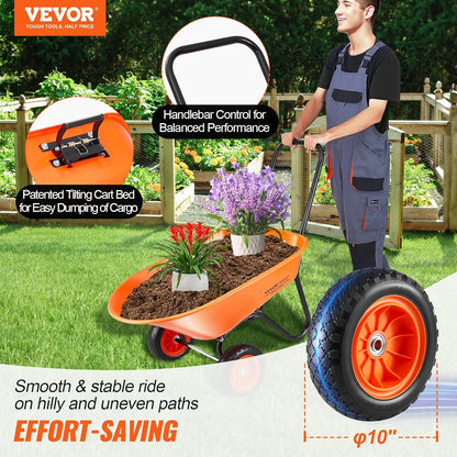 VEVOR Wheelbarrow Cart, 5 Cu. Ft. Load & 397 lbs Capacity, 2 Wheels Garden Dump Cart, Garden Wagon