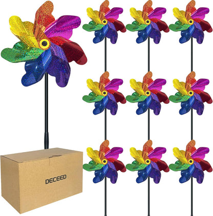 10 PCS Reflective Pinwheels for Yard and Garden Bird Devices Pre-Installed Sparkly Wind Spinner